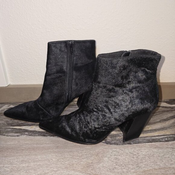 ASOS SO:SO Black Faux Pony Hair Pointed Toe Block Heel Ankle Boots Size 9 (UK 7) - Picture 1 of 6